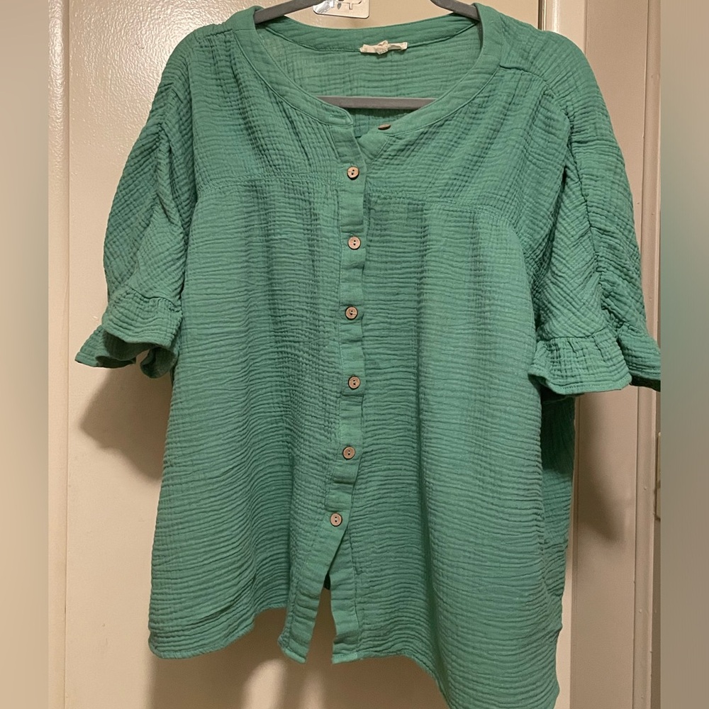 Easel Short Sleeve Blouse Sz 2X Green